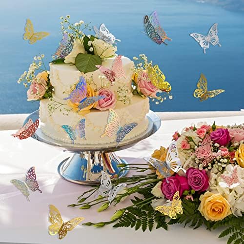 HMASYO 48 бр. 3D Стикери за декора на стените с пеперуди - 3 Размера, 4 Стила, Блестящи Бижута с пеперуди за Парти по случай Рожден Ден, Бебе Душ, Сватбена торта, Етикети с пе?