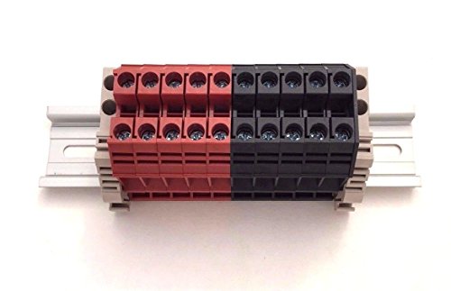 Клеммные подложки DIN-рейки Dinkle Assembly DK6N Red/Black с Вход 10 Gang Box, 8-20 AWG, от 50 Ампера, 600 Волта, Отделна верига