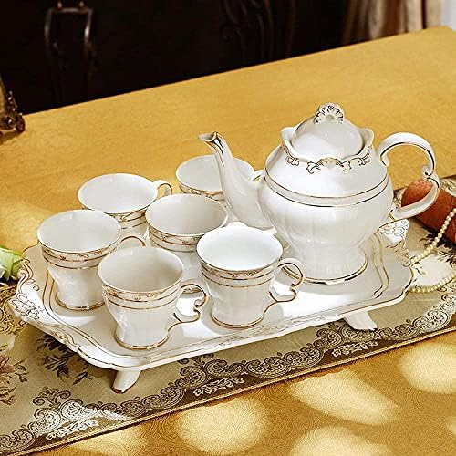 LIANXIAO - Чай, Порцеланови Чаши за Кафе, Комплекти за Следобеден чай, Бели Чаши за Кафе, Керамичен Чайник, Чай Тава