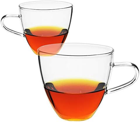 Набор от прозрачни и леки стъклени чаши за чай и кафе, Con Panna (2 чаша, чаша със средна дръжка)