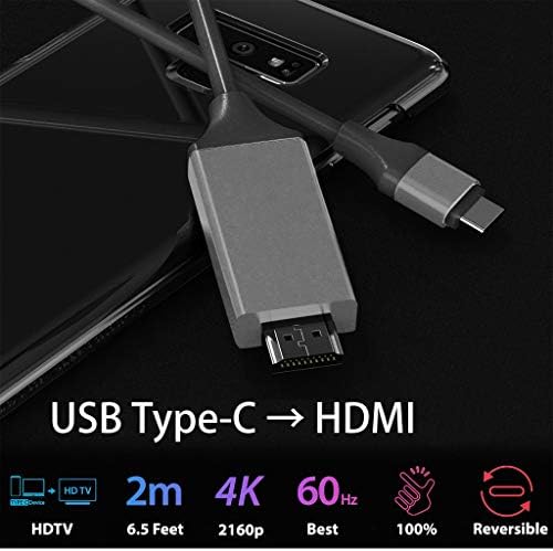 USB кабел-C / PD 4k, HDMI е съвместим с Samsung Galaxy S20 FE с резолюция 2160p при честота 30 Hz, кабел с дължина 6