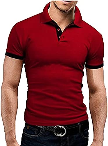 WENKOMG1 Мъжки Памучен Риза с къси ръкави Просто Slim Fit Цвят С Къс Ръкав, Ежедневна Спортна Тениска за Тенис и Голф