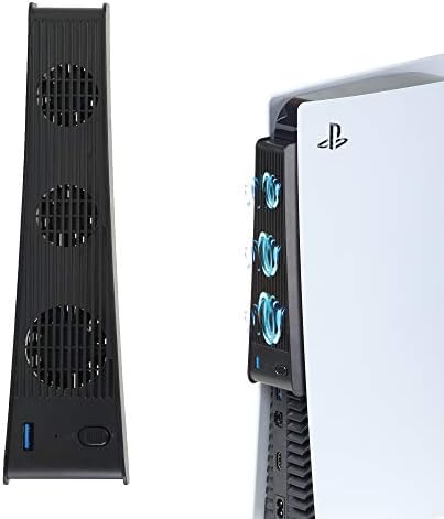 Охлаждащ вентилатор RHOTALL за PS5/Playstation 5 Digital Edition и игрова конзола Ultra HD, Външен USB охладител с 3 Вентилатори, Мини-Система за охлаждане с контрол на температурата (черен