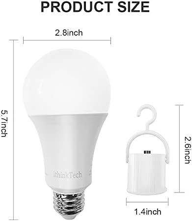 ithinkTech А21 Акумулаторни led лампа за аварийно осветление, 120 В E26 800LM 9 W 5000 До Дневна светлина, Резервна Батерия
