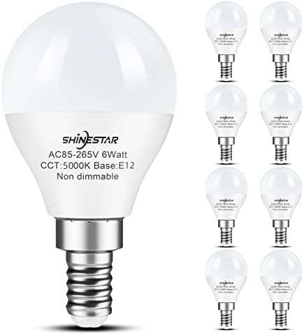 SHINESTAR Small Base E12 Led Лампи за вентилатори 8 бр. в пакет, което е равно на 120 На 60 W, Дневна светлина 5000 До, Без регулиране на яркостта