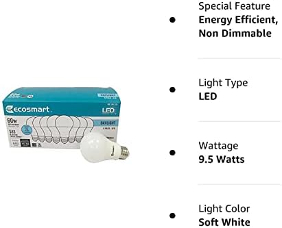 Led лампа Ecosmart 8 бр. A19, Наивно-бяла, еквивалент на 60 W (дневна светлина A19)