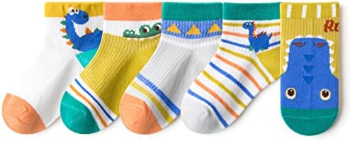 FLKAYJM 5 Чифта Детски Чорапи 2023 Пролет-Лято - Детски Чорапи-Модел на Динозавър За Момчета - Дишащи Меш Тънки Памучни Чорапи Подаръци