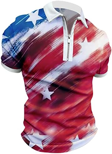 Мъжки Тениски, Поло с Принтом на Американското знаме, С цип и Къс Ръкав, Тениски с 3D Принтом, Летни Ежедневни Блузи