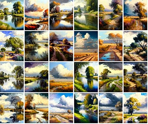 Реколта картички Pixiluv (24 бр по 4 x6 всяка с Ярко Пролетно-летните Пейзажи в стила на импресионизма, Видове от страна на крайбрежието, Стари пощенски Картички, Преиздав