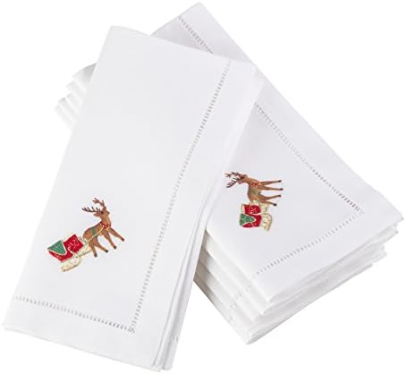 В памучна кърпа Saro Lifestyle бродирани с Коледен елен и Отстроченной кант (Комплект)
