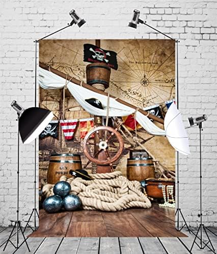BELECO 8x10ft Текстилен Фон за Пиратски Партита на Палубата на Пиратски кораб Волана Череп Флаг Хелоуин Пират Фон За