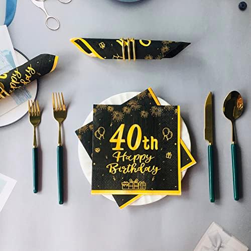CHANGCAO40 опаковка коктейлни салфетки, кърпички на 40-ия ден от раждането, черни и златни еднократни салфетки, декорация