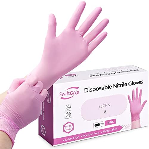 Ръкавици SwiftGrip Розови Нитриловые, 3 мил., Розови Промишлени Ръкавици за Еднократна употреба Без латекс, Розови Ръкавици