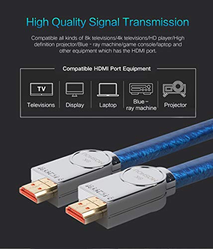 SIKAI 8K TV HDMI кабел Високата кабел HDMI 2.1 Подкрепа 8K @ 60Hz, 4K @ 120Hz, 48 Gbit/s-Ethernet, eARC, Dolby Atmos Vision HDR10 4.4.4 Цвят, HDCP2.2, разрешение до 7680 на 4320 (4,5 метра, синьо)