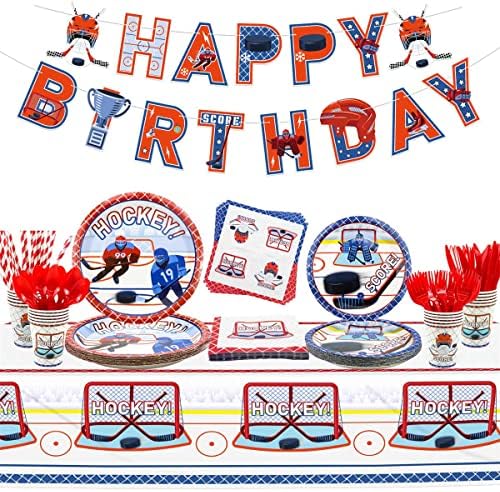 Аксесоари за хокей партита - Комплект за рождения Ден на хокей на лед хокей, състоящ се от Чинии, Чаши, Салфетки, прибори,