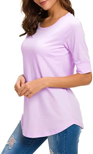 EMIKTSH памучни блузи за жени, фланелки с ръкав 1/2, свободна тениска, блуза-туника с кръгло деколте