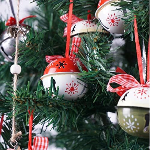Украса за Коледната елха и Коледната украса, Коледни украси за дома 6шт Червен Зелен Бял Iron Камбанка Лента на Веселата