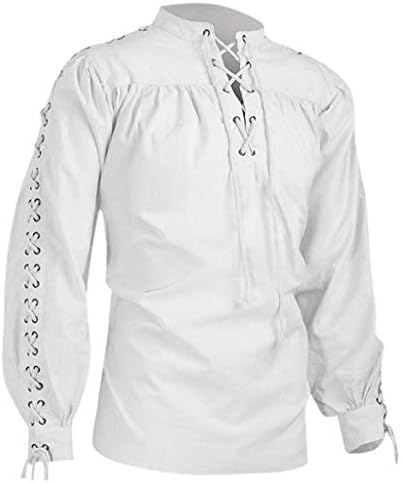 Ренессансная Блуза за Мъже Качествена Бандажная Блуза, Риза С ръкав Готическата Мъжки Висока Дълга Модерна Мъжка Блуза Pirate Риза