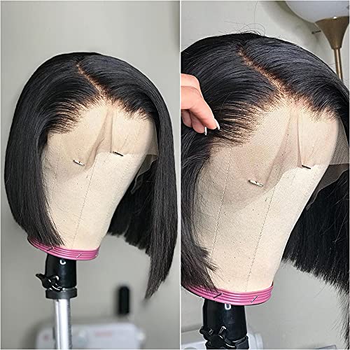 Перука с дантела отпред, кратък боб, директен, натурален, цвят 13X4, перука от човешка коса 150% плътност за черната жени, 12 инча