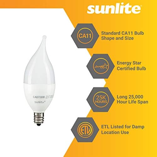 Лампа за полилеи Sunlite 80773-СУ LED CA11 Flame Съвет, 4,5 W (еквивалент на 40 Вата), 27, Топло бяло, с регулируема