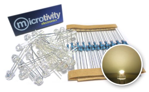 microtivity IL317 4,8 мм Широкоъгълен led топло Бяла сламена шапка с резистори (опаковка от 30 броя)