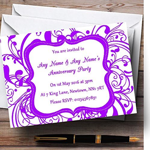 Персонални Покани за участие в Юбилейни парти в стил Card Zoo White & Purple Завъртете Deco