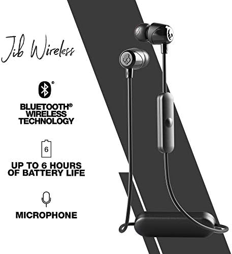 Безжични слушалки в ушите Skullcandy Jib Bluetooth с микрофон за разговори свободни ръце, 6-часова акумулаторна батерия, В комплекта Ушни гелове за шумоизолация, черни /Улични