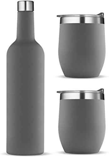 Подаръчен Комплект за охлаждане на вино - Вино бутилка с Вакуумна Изолация 750 мл и Две Чаши за Вино С Капак за 16 грама.