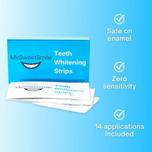 Ленти за избелване на зъбите MySweetSmile - Помагат за премахване на петна върху бели зъби - Комплект за избелване на зъбите, 30-Минутно нанасяне - Без болка и чувствителнос