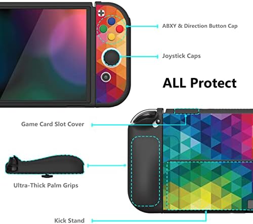 Комплект защитни покривала PlayVital с капак докинг станция за Nintendo Switch OLED - Цветен Триъгълник