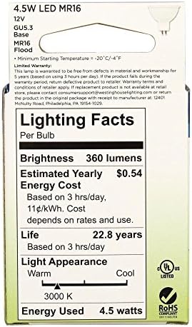 Уестингхаус Lighting 3363800 35-Ватов Еквивалент на MR16 Flood Dimmable Ярка Бяла led лампа с цокъл GU5.3