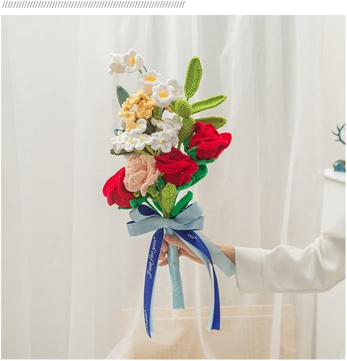 Букет от Изкуствени цветя, Ръчно плетени от Прежди с орехи орех, Свързани на една Кука, за Декор за Домашен градина на Наградата (Цвят: A)