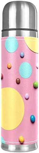 Жълти Кръгли Рамки с Цветни Бонбони, Бутилка за Вода с Вакуумна Изолация Термос От Неръждаема Стомана Пътна Чаша Кафе,