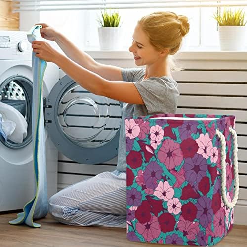 Тропическа Розова Кошница за дрехи с цветен Модел, Чанта За съхранение, Вградена Подплата с Подвижни Скоби, Сгъваема
