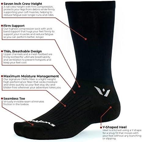 Чорапи за колоездене Swiftwick - ASPIRE SEVEN, Плътна Компресиране на засаждане, Висок Екипаж